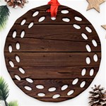 Rustic Dark Brown Wood Wooden Fence Background Elegant Round Filigree Ornament (Two Sides) Front