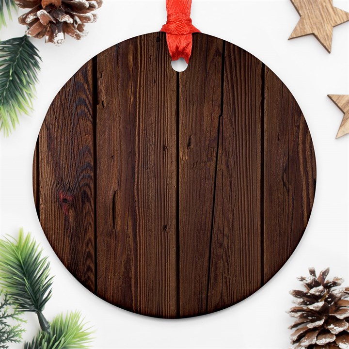 Rustic Dark Brown Wood Wooden Fence Background Elegant Natural Country Style Ornament (Round)