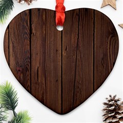 Rustic Dark Brown Wood Wooden Fence Background Elegant Natural Country Style Ornament (heart) by yoursparklingshop