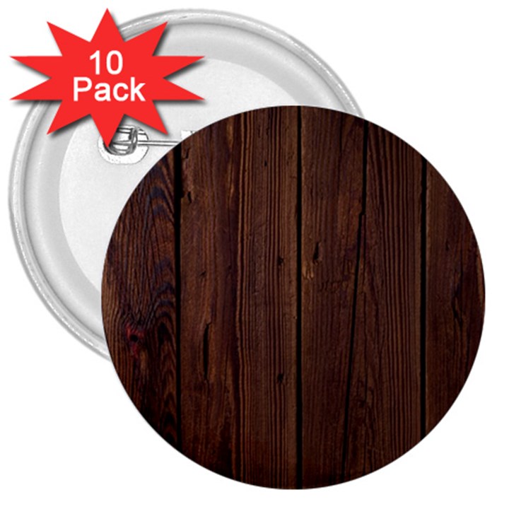 Rustic Dark Brown Wood Wooden Fence Background Elegant Natural Country Style 3  Buttons (10 pack) 