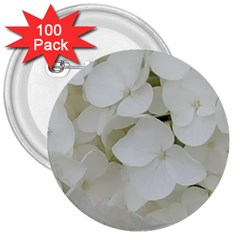 Hydrangea Flowers Blossom White Floral Elegant Bridal Chic 3  Buttons (100 Pack)  by yoursparklingshop