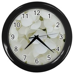 Hydrangea Flowers Blossom White Floral Elegant Bridal Chic Wall Clocks (Black)