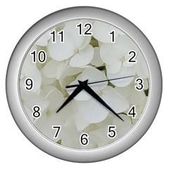 Hydrangea Flowers Blossom White Floral Elegant Bridal Chic Wall Clocks (Silver) 