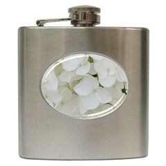 Hydrangea Flowers Blossom White Floral Elegant Bridal Chic Hip Flask (6 oz)