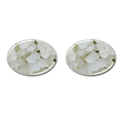 Hydrangea Flowers Blossom White Floral Elegant Bridal Chic Cufflinks (oval) by yoursparklingshop