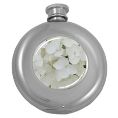 Hydrangea Flowers Blossom White Floral Elegant Bridal Chic Round Hip Flask (5 oz)