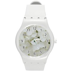 Hydrangea Flowers Blossom White Floral Elegant Bridal Chic Round Plastic Sport Watch (m) by yoursparklingshop