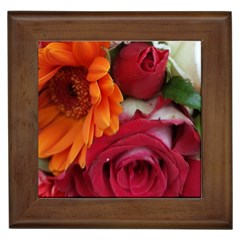 Floral Photography Orange Red Rose Daisy Elegant Flowers Bouquet Framed Tiles by yoursparklingshop