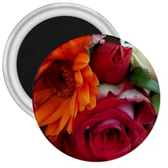 Floral Photography Orange Red Rose Daisy Elegant Flowers Bouquet 3  Magnets by yoursparklingshop