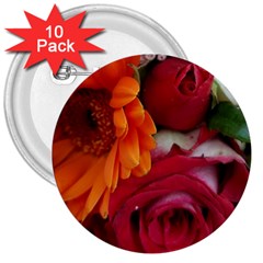 Floral Photography Orange Red Rose Daisy Elegant Flowers Bouquet 3  Buttons (10 Pack)  by yoursparklingshop