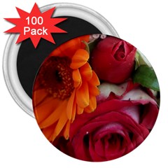 Floral Photography Orange Red Rose Daisy Elegant Flowers Bouquet 3  Magnets (100 Pack) by yoursparklingshop