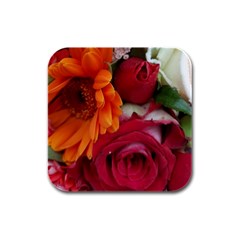 Floral Photography Orange Red Rose Daisy Elegant Flowers Bouquet Rubber Square Coaster (4 Pack)  by yoursparklingshop