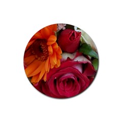 Floral Photography Orange Red Rose Daisy Elegant Flowers Bouquet Rubber Coaster (round) 