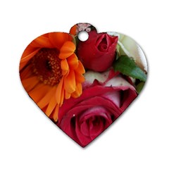 Floral Photography Orange Red Rose Daisy Elegant Flowers Bouquet Dog Tag Heart (one Side)