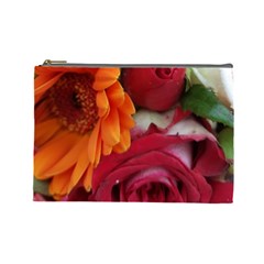 Floral Photography Orange Red Rose Daisy Elegant Flowers Bouquet Cosmetic Bag (large)  by yoursparklingshop