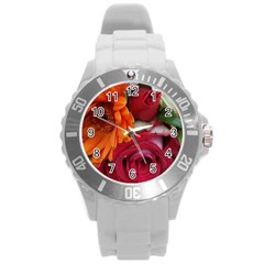 Floral Photography Orange Red Rose Daisy Elegant Flowers Bouquet Round Plastic Sport Watch (l) by yoursparklingshop