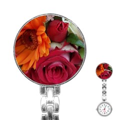 Floral Photography Orange Red Rose Daisy Elegant Flowers Bouquet Stainless Steel Nurses Watch by yoursparklingshop