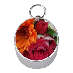 Floral Photography Orange Red Rose Daisy Elegant Flowers Bouquet Mini Silver Compasses by yoursparklingshop