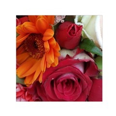 Floral Photography Orange Red Rose Daisy Elegant Flowers Bouquet Small Satin Scarf (square)