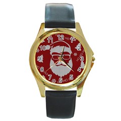 Ugly Christmas Sweater Round Gold Metal Watch by Valentinaart