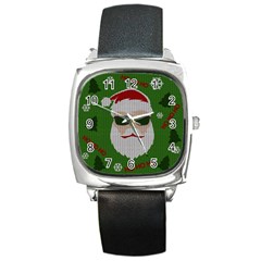 Ugly Christmas Sweater Square Metal Watch by Valentinaart