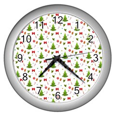 Christmas Pattern Wall Clocks (silver)  by Valentinaart