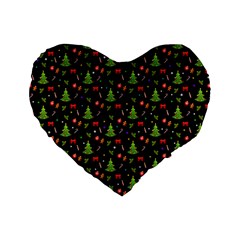 Christmas Pattern Standard 16  Premium Flano Heart Shape Cushions by Valentinaart