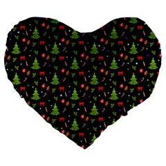 Christmas Pattern Large 19  Premium Flano Heart Shape Cushions by Valentinaart