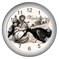 Vintage Thanksgiving Wall Clocks (silver)  by Valentinaart