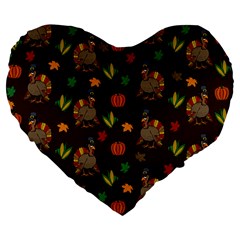 Thanksgiving Turkey  Large 19  Premium Heart Shape Cushions by Valentinaart