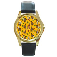 Thanksgiving Turkey  Round Gold Metal Watch