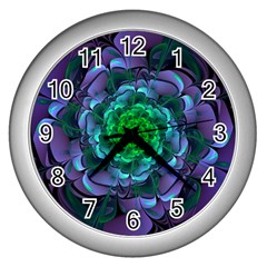 Beautiful Purple & Green Aeonium Arboreum Zwartkop Wall Clocks (silver)  by jayaprime