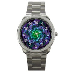 Beautiful Purple & Green Aeonium Arboreum Zwartkop Sport Metal Watch by jayaprime