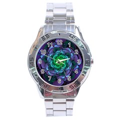 Beautiful Purple & Green Aeonium Arboreum Zwartkop Stainless Steel Analogue Watch by jayaprime