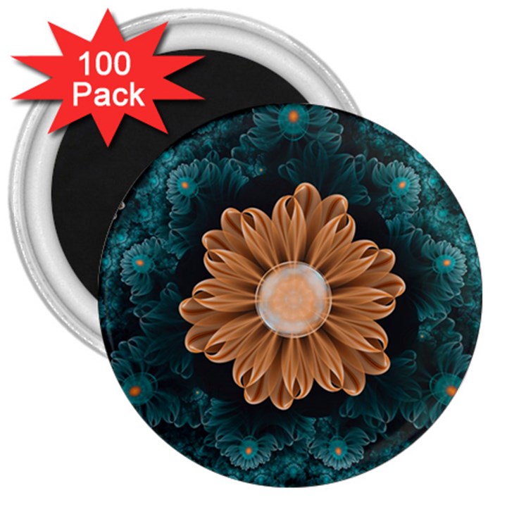 Beautiful Paradise Chrysanthemum of Orange and Aqua 3  Magnets (100 pack)