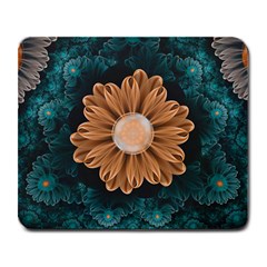 Beautiful Paradise Chrysanthemum of Orange and Aqua Large Mousepads