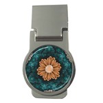 Beautiful Paradise Chrysanthemum of Orange and Aqua Money Clips (Round)  Front