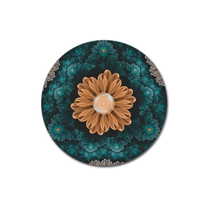 Beautiful Paradise Chrysanthemum of Orange and Aqua Magnet 3  (Round)