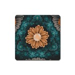 Beautiful Paradise Chrysanthemum of Orange and Aqua Square Magnet Front