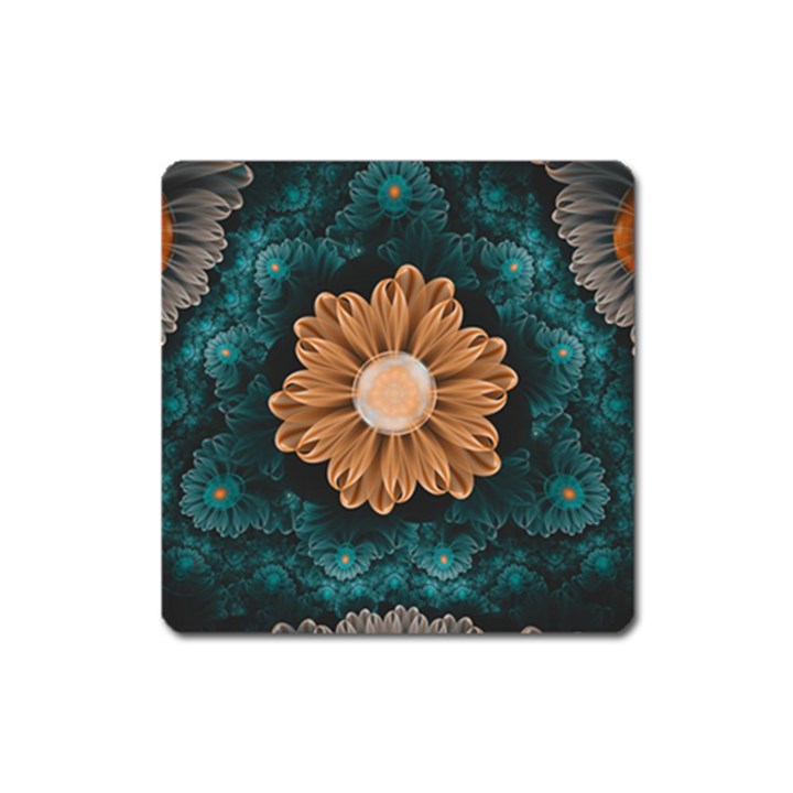 Beautiful Paradise Chrysanthemum of Orange and Aqua Square Magnet