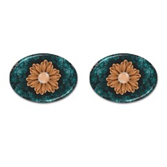 Beautiful Paradise Chrysanthemum of Orange and Aqua Cufflinks (Oval)