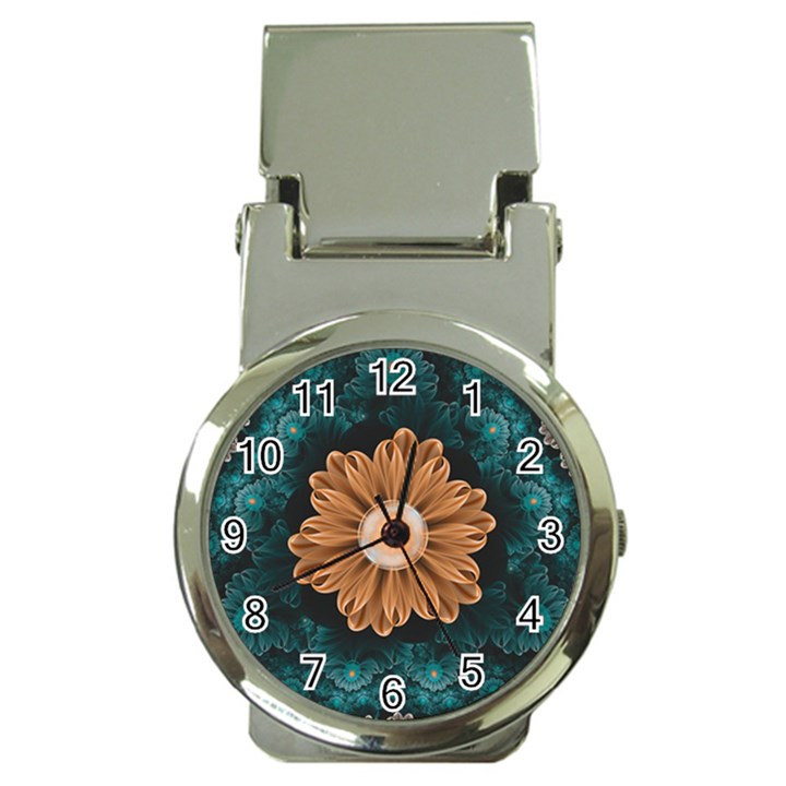 Beautiful Paradise Chrysanthemum of Orange and Aqua Money Clip Watches