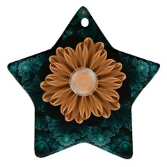 Beautiful Paradise Chrysanthemum of Orange and Aqua Star Ornament (Two Sides)