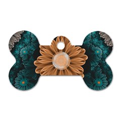 Beautiful Paradise Chrysanthemum of Orange and Aqua Dog Tag Bone (Two Sides)