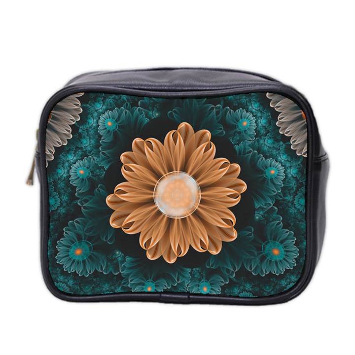 Beautiful Paradise Chrysanthemum of Orange and Aqua Mini Toiletries Bag 2-Side