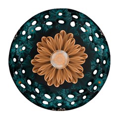 Beautiful Paradise Chrysanthemum of Orange and Aqua Ornament (Round Filigree)