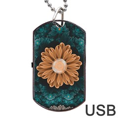 Beautiful Paradise Chrysanthemum of Orange and Aqua Dog Tag USB Flash (One Side)