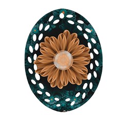 Beautiful Paradise Chrysanthemum of Orange and Aqua Ornament (Oval Filigree)