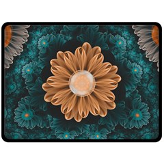 Beautiful Paradise Chrysanthemum of Orange and Aqua Double Sided Fleece Blanket (Large) 