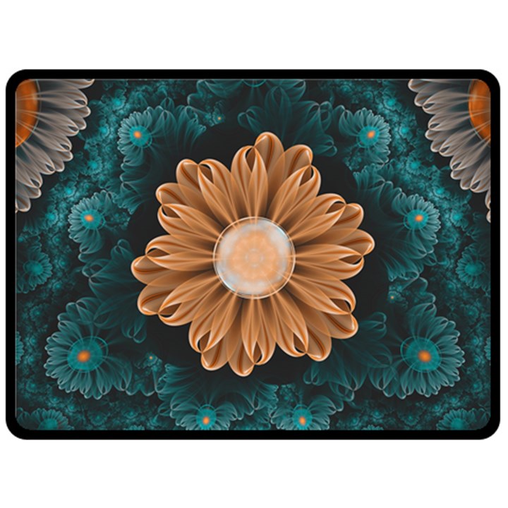 Beautiful Paradise Chrysanthemum of Orange and Aqua Double Sided Fleece Blanket (Large) 